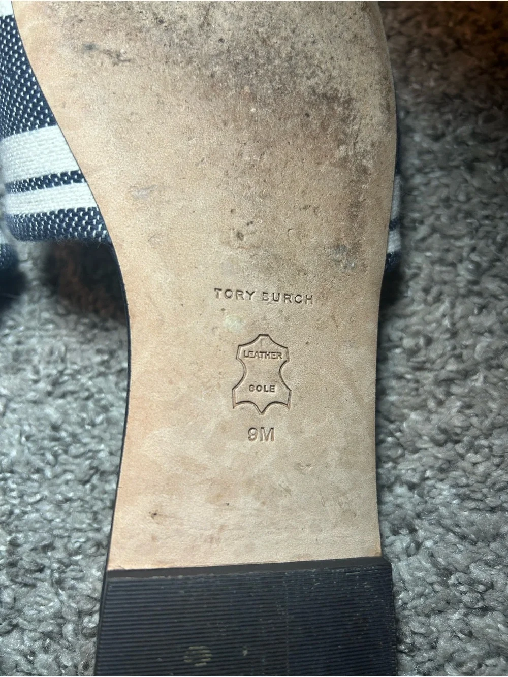 Tory Burch Navy and White Slide Sandals